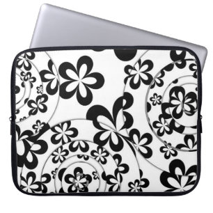 Zwart-wit ringen en bloemen laptop sleeve