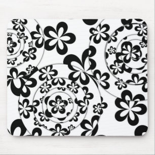 Zwart-wit ringen en bloemen muismat