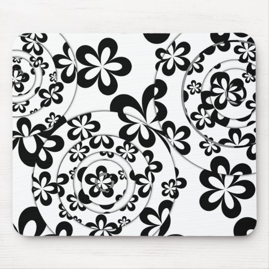 Zwart-wit ringen en bloemen muismat (Voorkant)