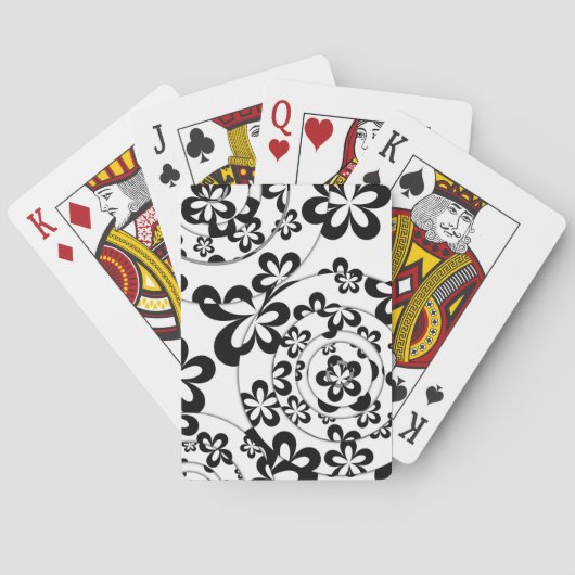 Zwart-wit ringen en bloemen pokerkaarten (Achterkant)