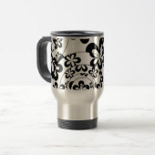 Zwart-wit ringen en bloemen reisbeker (Voorkant links)