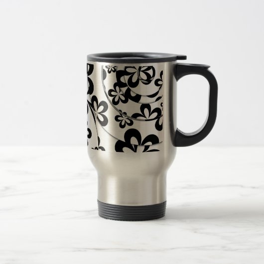 Zwart-wit ringen en bloemen reisbeker (Rechts)