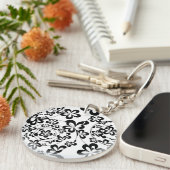 Zwart-wit ringen en bloemen sleutelhanger (Voorkant Rechts)
