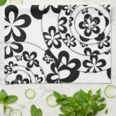 Zwart-wit ringen en bloemen theedoek (Gevouwen)