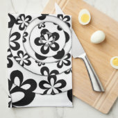 Zwart-wit ringen en bloemen theedoek (Quarter Fold)