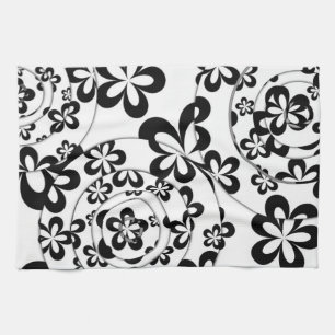 Zwart-wit ringen en bloemen theedoek