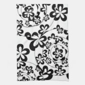 Zwart-wit ringen en bloemen theedoek (Verticaal)