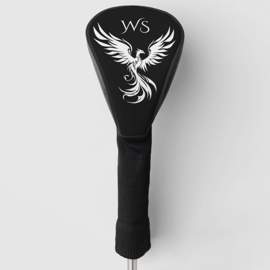 Zwart-wit Rising Phoenix Monogram Initialen Golfheadcover (Voorkant)