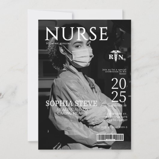 Zwart-wit RN verpleegkundig magazine foto afstuder Kaart (Voorkant)