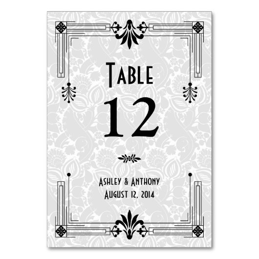 Zwart Wit Roaring 20s Art Deco Bruiloft Kaart (Achterkant)