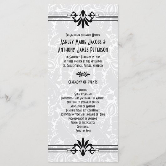 Zwart Wit Roaring 20s Art Deco Trouwprogramma Programmakaart (Voorkant)