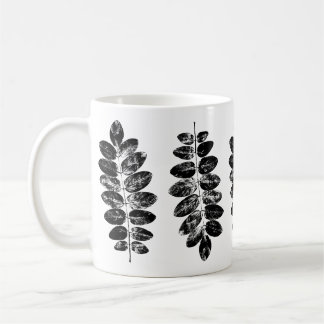Zwart-wit Robinia Leaf Print Koffiemok