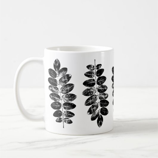 Zwart-wit Robinia Leaf Print Koffiemok (Links)