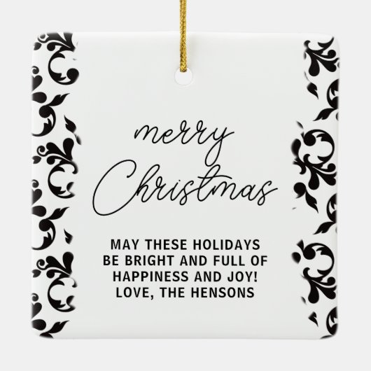 Zwart-wit Rococo Merry-kerstscript Keramisch Ornament (Achterkant)