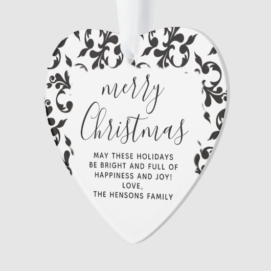 Zwart-wit Rococo Merry-kerstscript Ornament (voorkant)