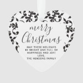 Zwart-wit Rococo Merry-kerstscript Ornament (voorkant)