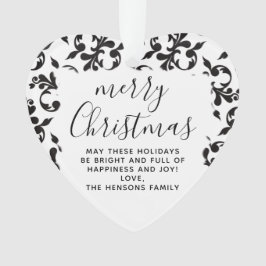 Zwart-wit Rococo Merry-kerstscript Ornament