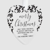 Zwart-wit Rococo Merry-kerstscript Ornament (voorkant)