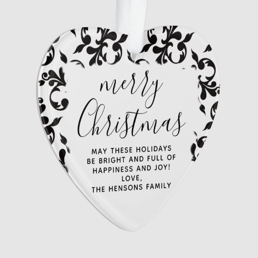 Zwart-wit Rococo Merry-kerstscript Ornament (voorkant)