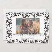 Zwart Wit Rococo Prettig Kerst Script Foto Feestdagenkaart (Voorkant)