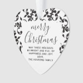 Zwart-Wit Rococo Prettig Kerstmis Schrift Ornament (voorkant)