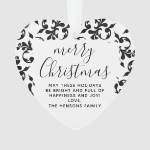 Zwart-Wit Rococo Prettig Kerstmis Schrift Ornament