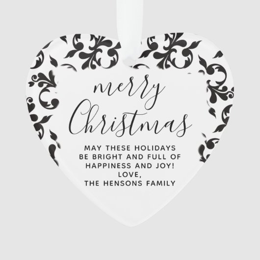 Zwart-Wit Rococo Prettig Kerstmis Schrift Ornament (voorkant)