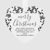 Zwart-Wit Rococo Prettig Kerstmis Schrift Ornament (achterkant)