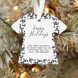 Zwart-wit Rococo Prettige feestdagen script Ornament