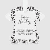 Zwart-wit Rococo Prettige feestdagen script Ornament (voorkant)