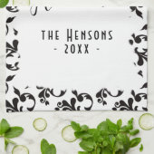 Zwart-wit Rococo Prettige feestdagen script Theedoek (Gevouwen)