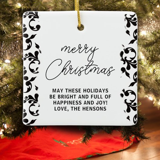 Zwart-wit rococo vrolijk kerstschrift keramisch ornament