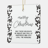 Zwart-wit rococo vrolijk kerstschrift keramisch ornament (Links)