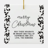 Zwart-wit rococo vrolijk kerstschrift keramisch ornament (Achterkant)