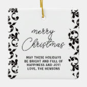 Zwart-wit rococo vrolijk kerstschrift keramisch ornament (Voorkant)