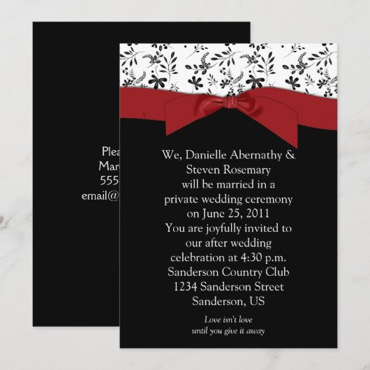 Zwart Wit Rode Bloemen Post Huwelijksuitnodiging Kaart (Voorkant / Achterkant)