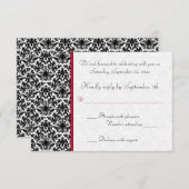 Zwart, Wit, Rode Damast RSVP Kaart (Voorkant / Achterkant)