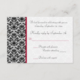 Zwart, Wit, Rode Damast RSVP Kaart