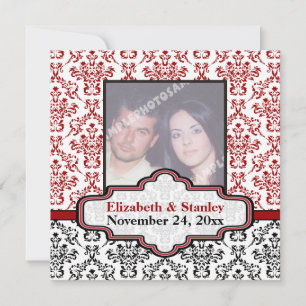 Zwart wit rode damast trouw Save the Date