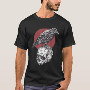 Zwart wit rode gothic occult ontwerp Skull Raven o T-shirt