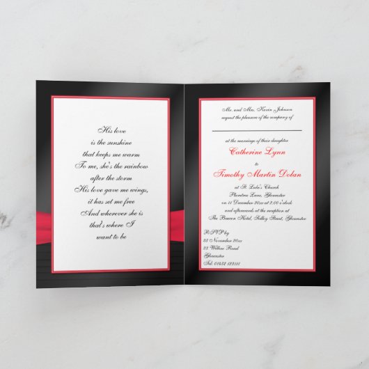 Zwart, wit, rode Kaart stijl bruiloft uitnodiging (Binnen)