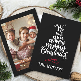 Zwart Wit Rode Kerstboom Lettering Foto Feestdagenkaart