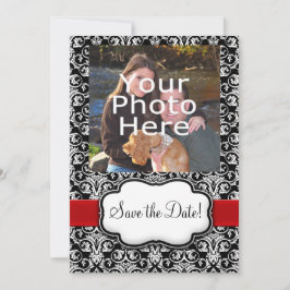 Zwart/Wit/Rode Lint Damast Save the Date
