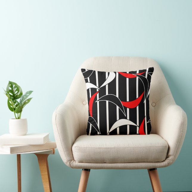 Zwart, wit, rode moderne kunst kussen (Stoel)