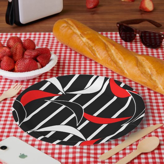 Zwart, wit, rode moderne kunst papieren bordje (Picknick)