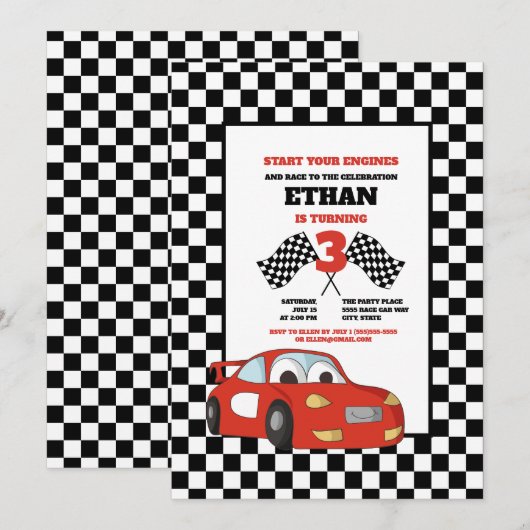 Zwart wit rode ritssluiting 3e verjaardag kaart (Voorkant / Achterkant)