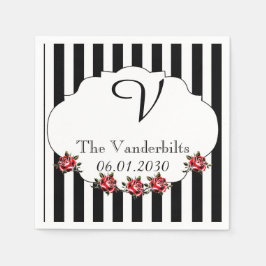 Zwart Wit Rode Roos Monogram Trouwdag Servetten