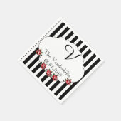 Zwart Wit Rode Roos Monogram Trouwdag Servetten (Hoek)