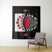 ZWART WIT RODE ROZEN, ROOSKNOPPEN Art Nouveau Bloe Wandkleed (In situ)