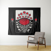 ZWART WIT RODE ROZEN, ROOSKNOPPEN Art Nouveau Bloe Wandkleed (In Situ (horizontaal))